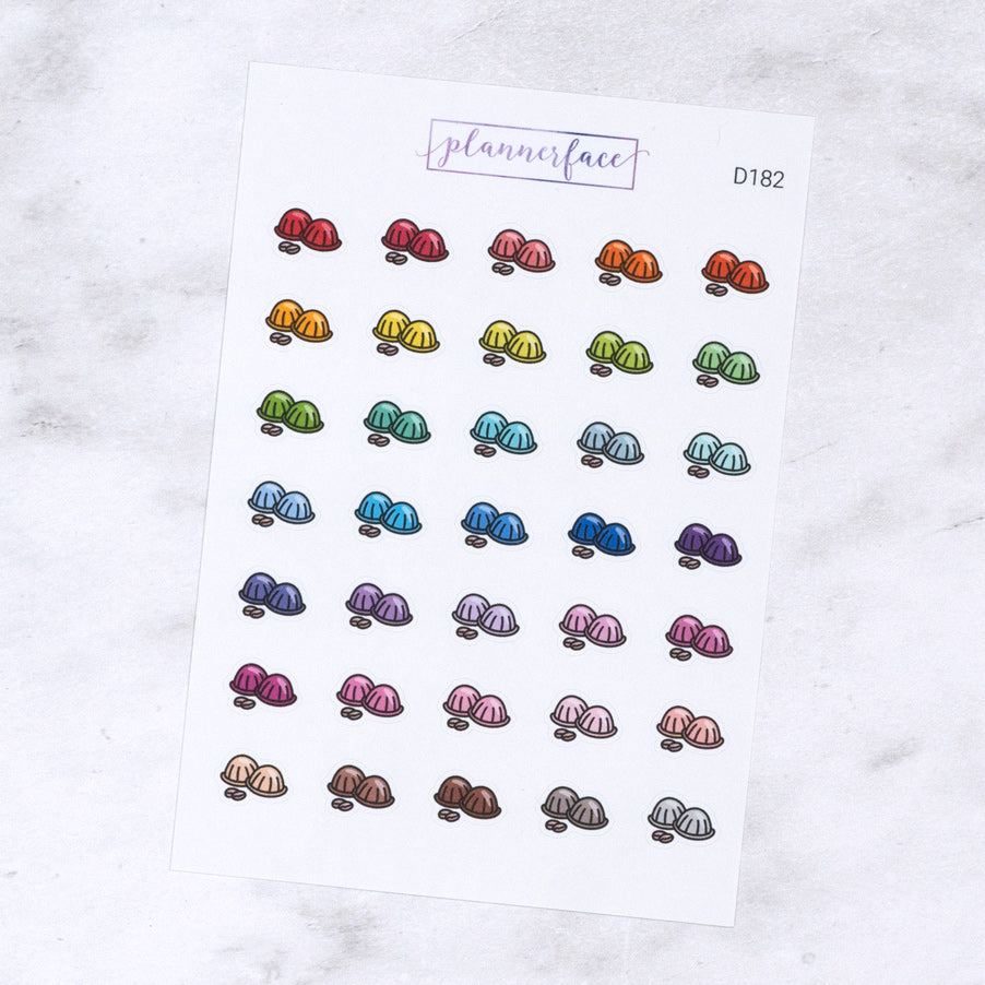 Coffee Pods Multicolour Doodle Stickers