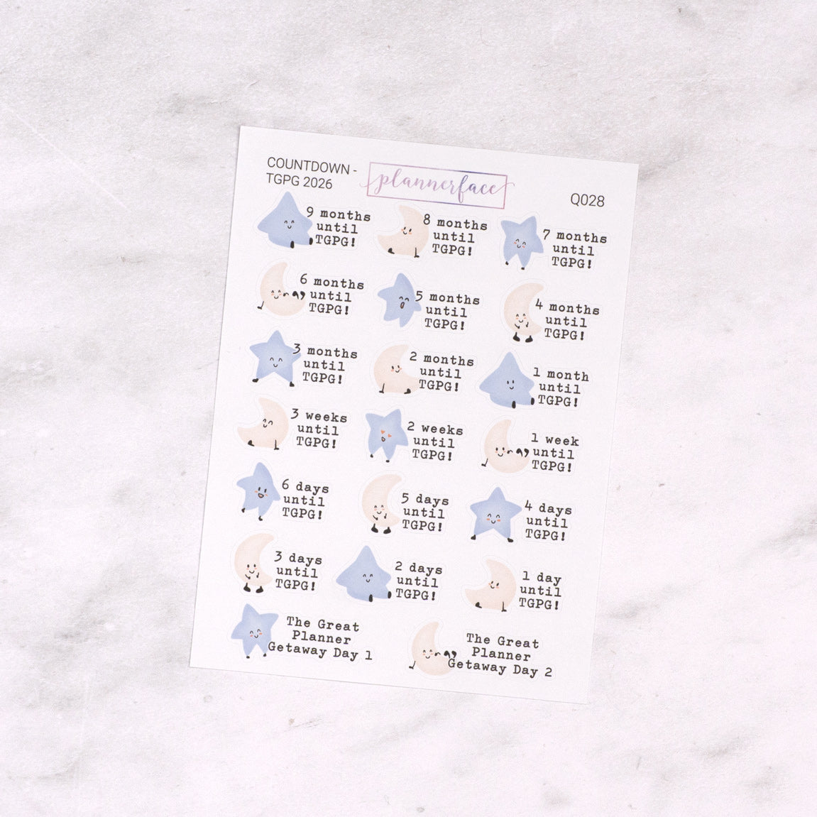The Great Planner Getaway 2026 Countdown Stickers - Luna & Nova