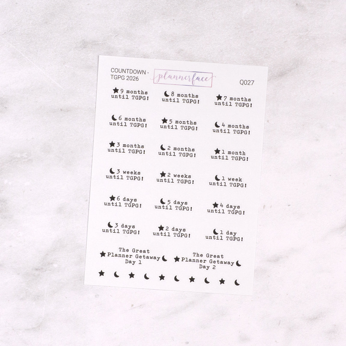 The Great Planner Getaway 2026 Countdown Stickers - Text & Icons