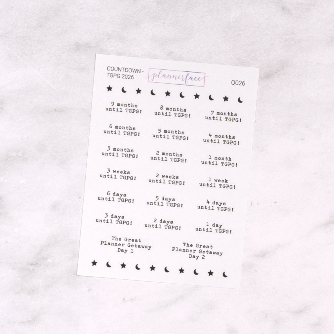 The Great Planner Getaway 2026 Countdown Stickers - Text Only