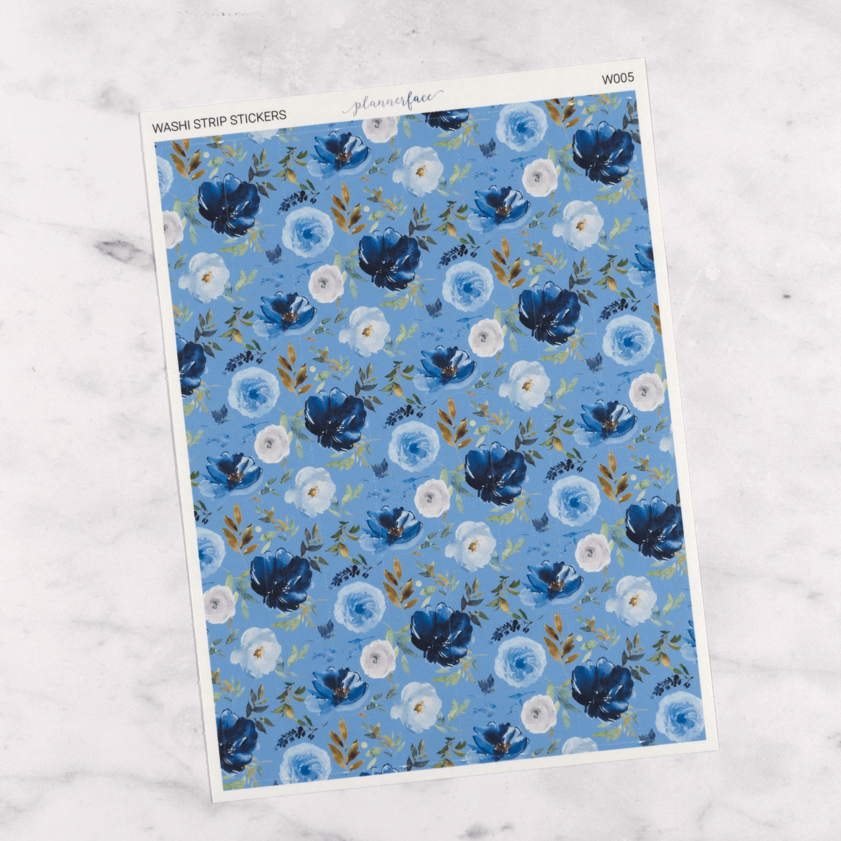 Blue &amp; Navy Floral | Washi Tape Strips by Plannerface