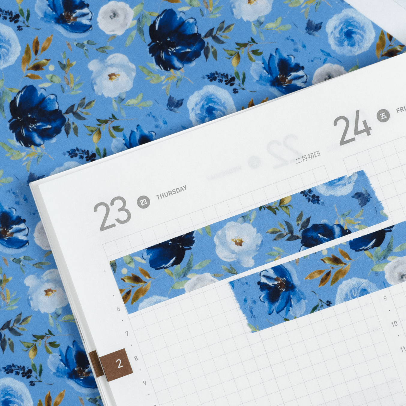 Blue &amp; Navy Floral | Washi Tape Strips by Plannerface