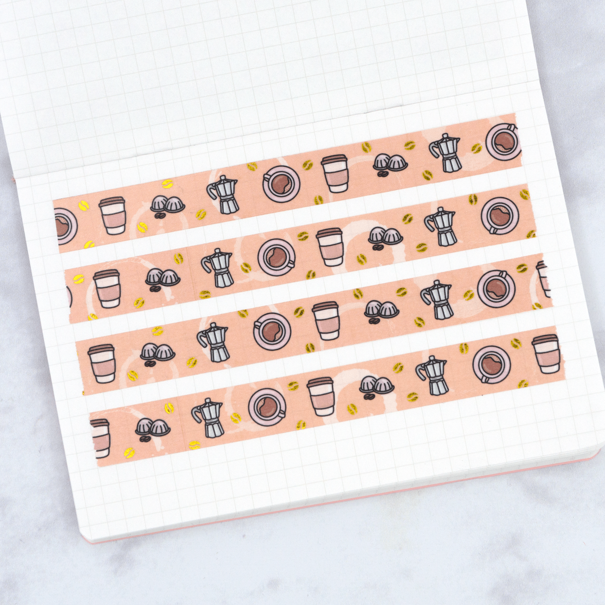 Coffee | Gold Foiled Doodle Washi Tape by Plannerface