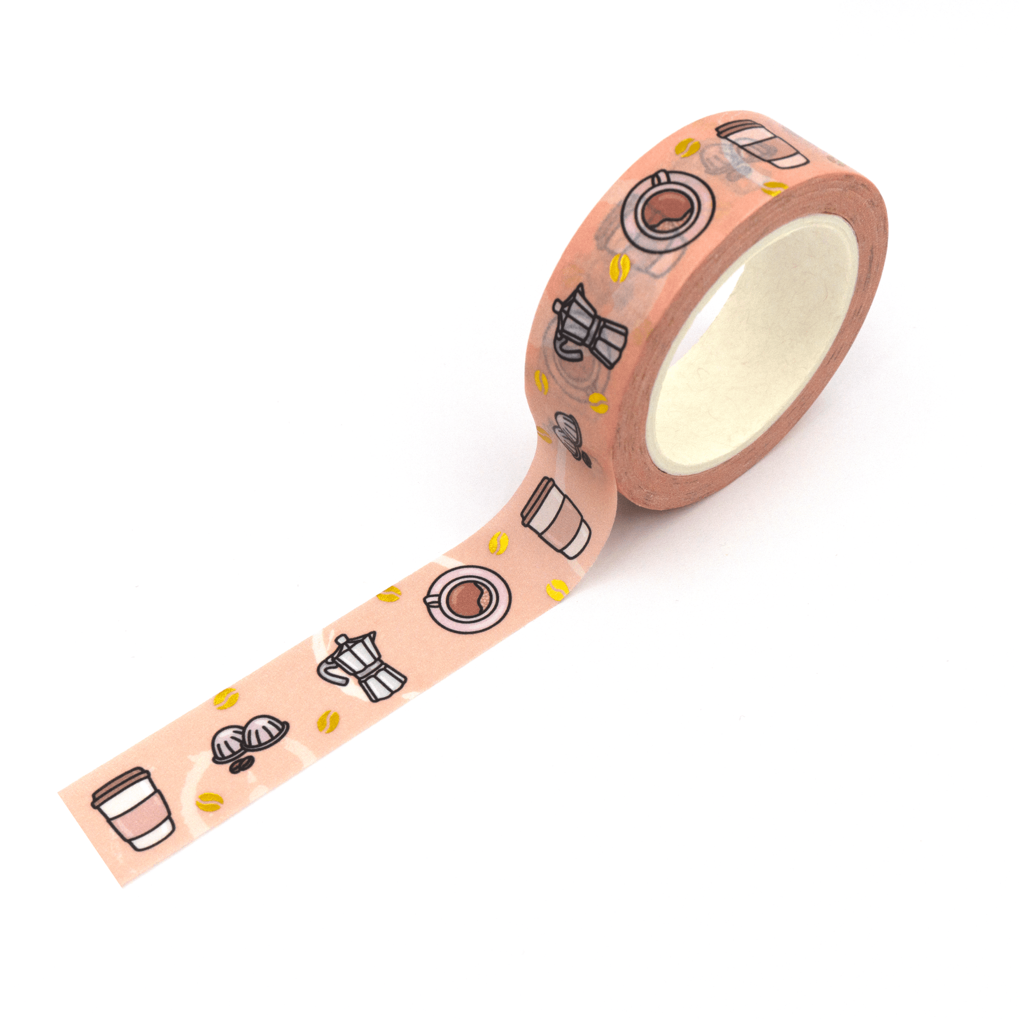 Coffee | Gold Foiled Doodle Washi Tape by Plannerface