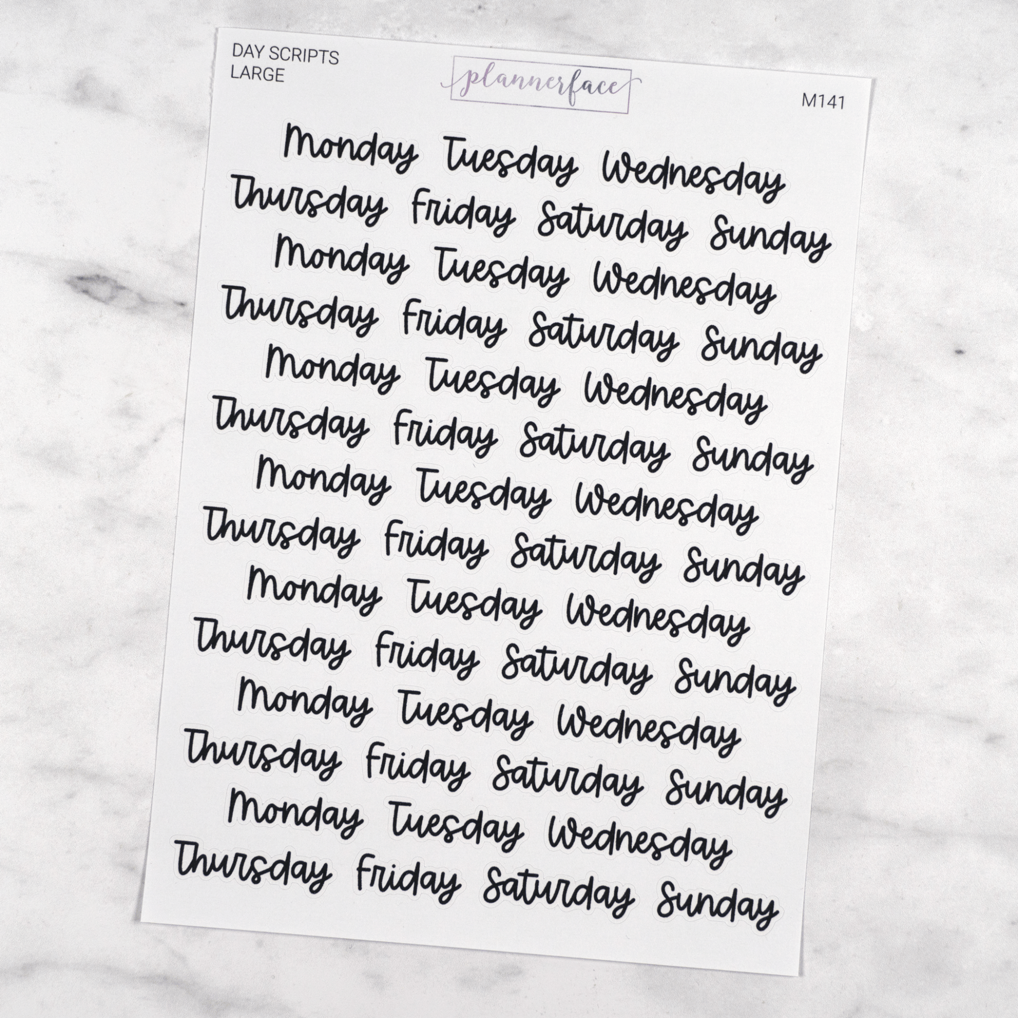 Large Days of the Week | Scripts by Plannerface