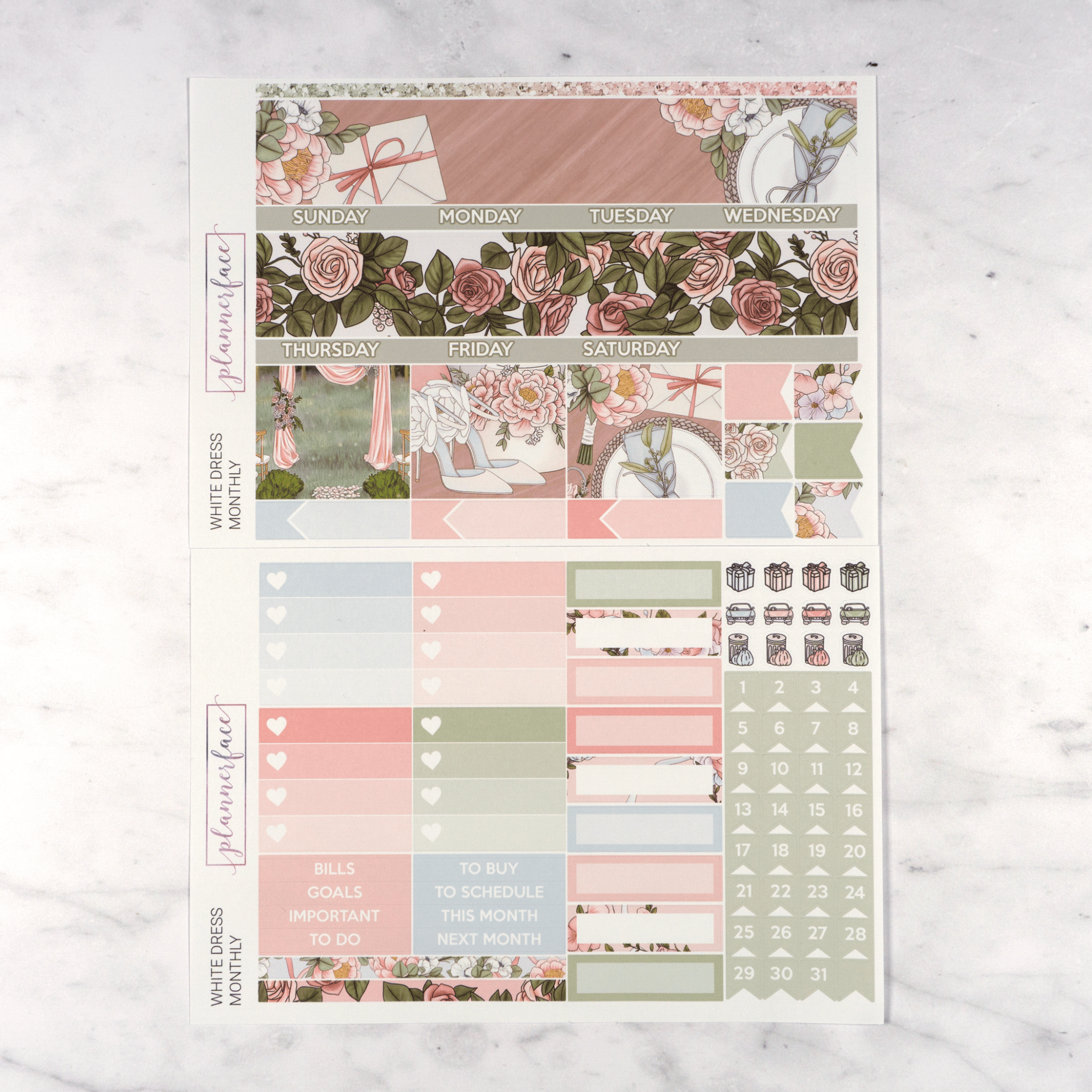 White Dress Monthly Kit by Plannerface