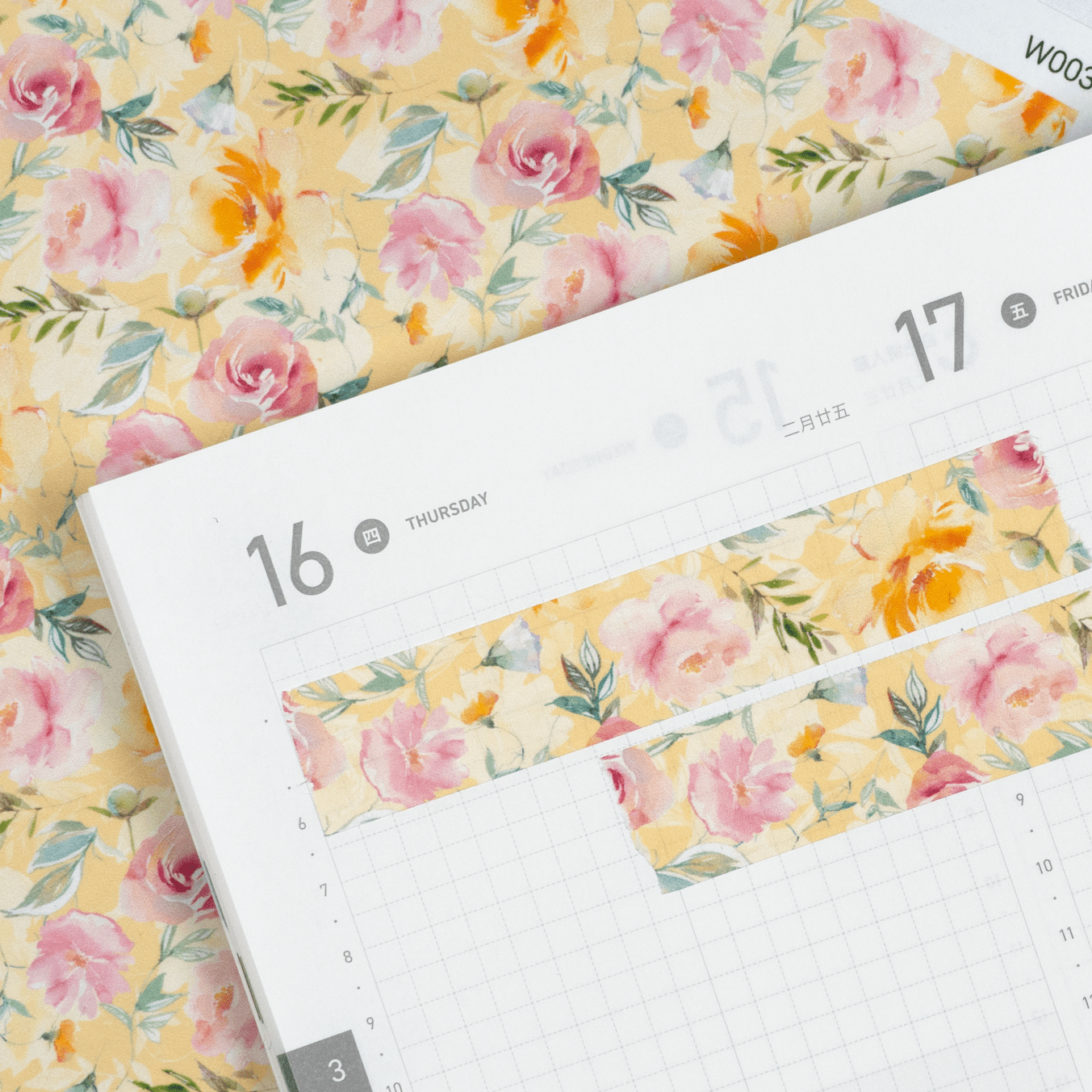 Yellow &amp; Pink Floral | Washi Tape Strips by Plannerface