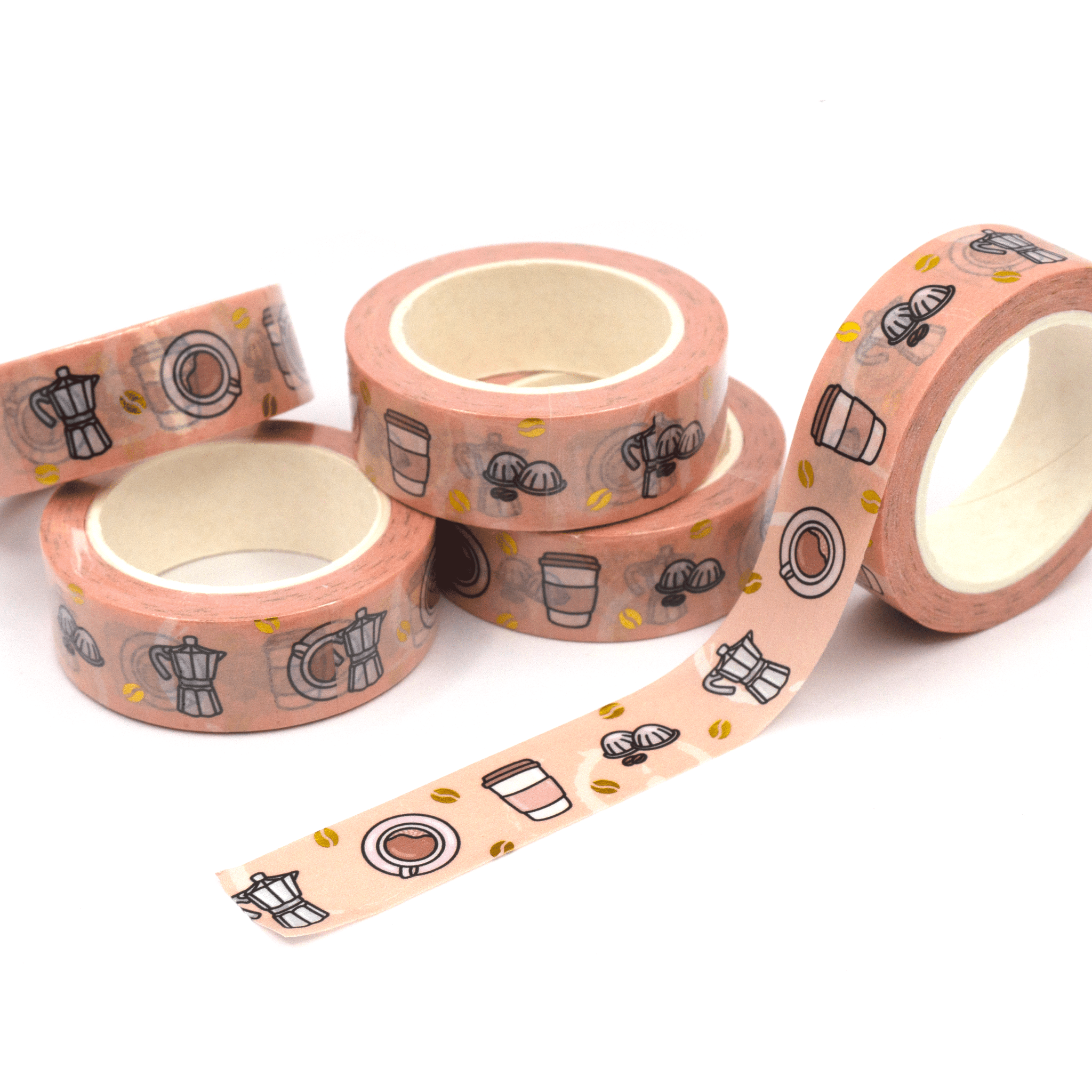 Coffee | Gold Foiled Doodle Washi Tape by Plannerface