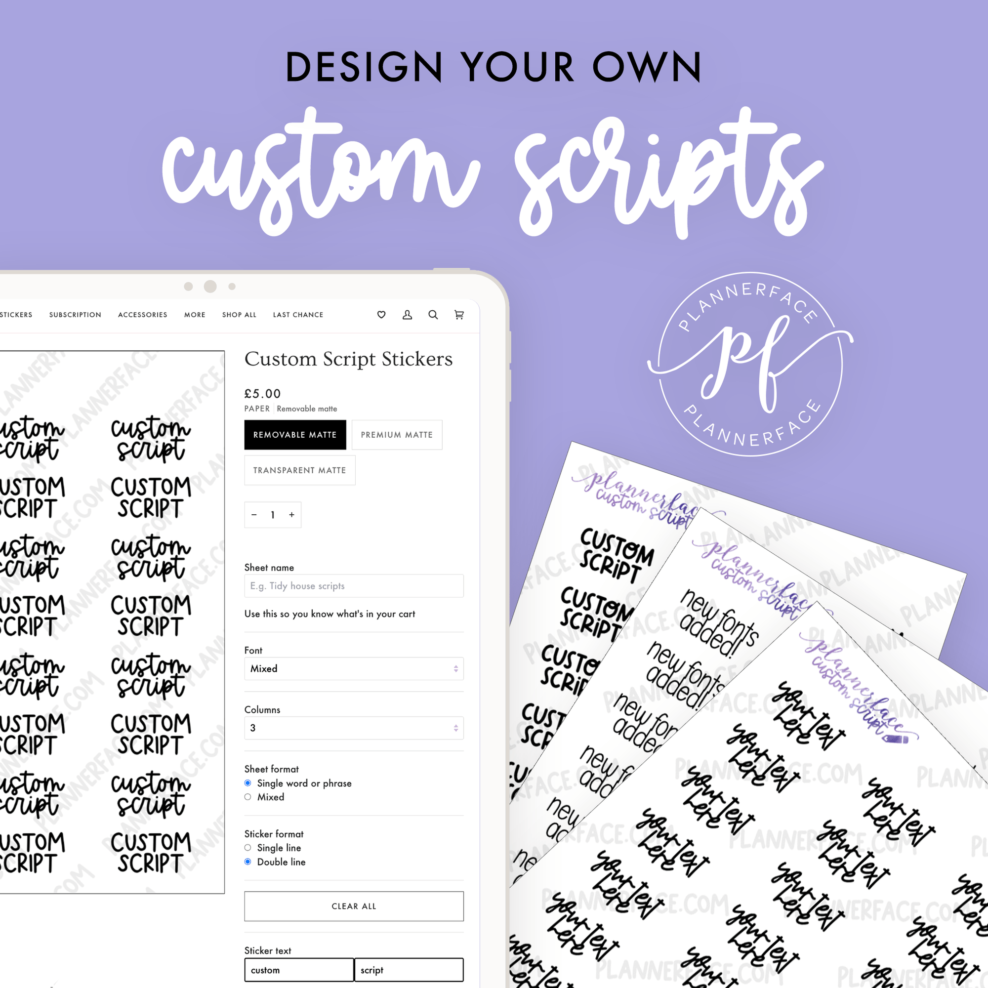 Custom Script Stickers by Plannerface