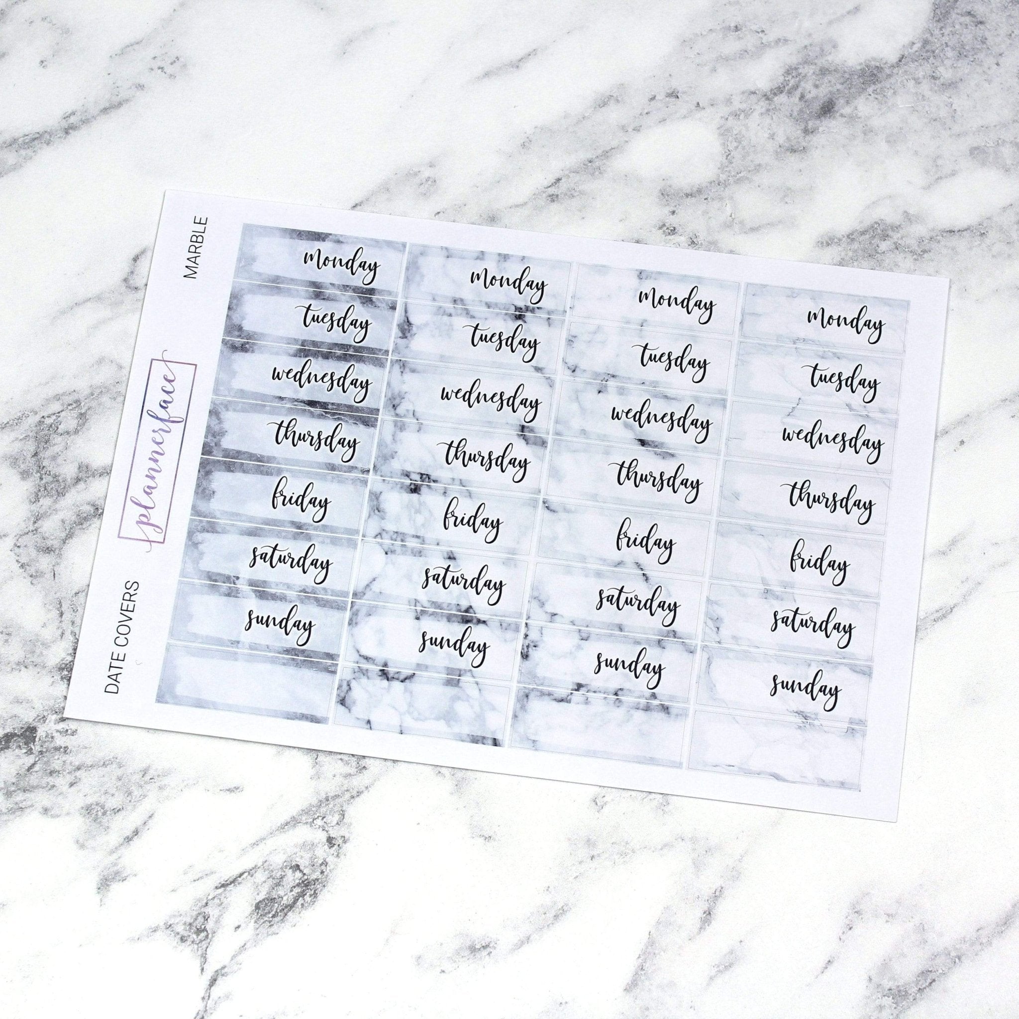 Plannerface Date Covers | Marble Planner Stickers