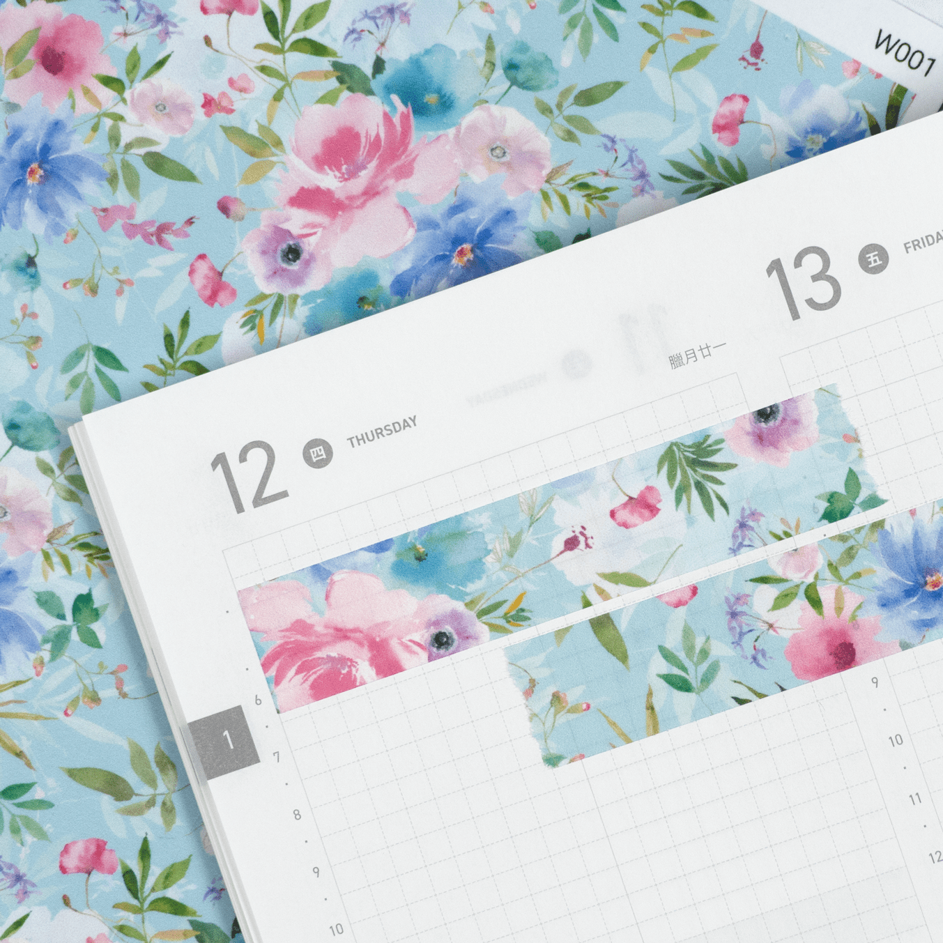 Mint &amp; Pink Floral | Washi Tape Strips by Plannerface