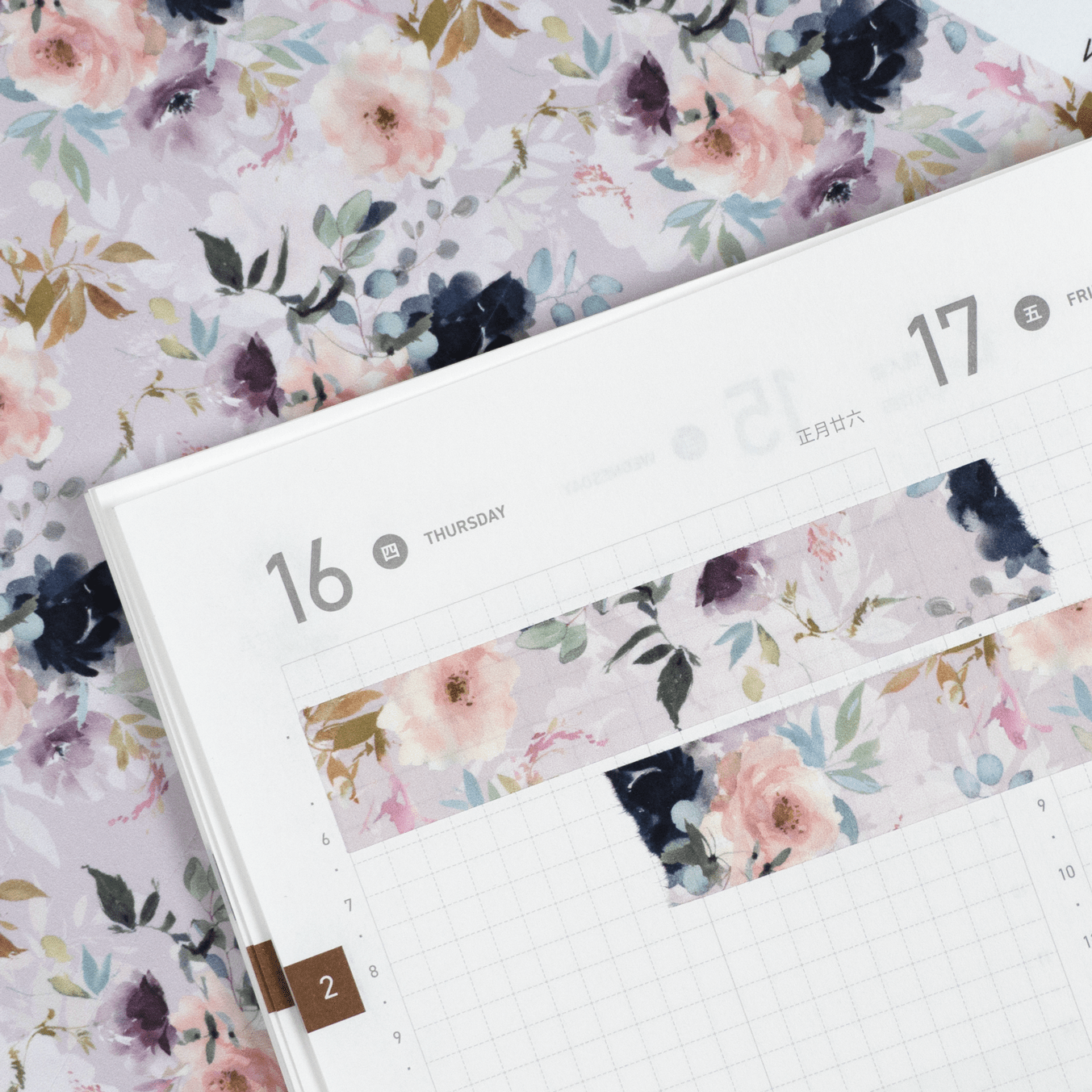 Nude & Navy Floral | Washi Tape Strips by Plannerface