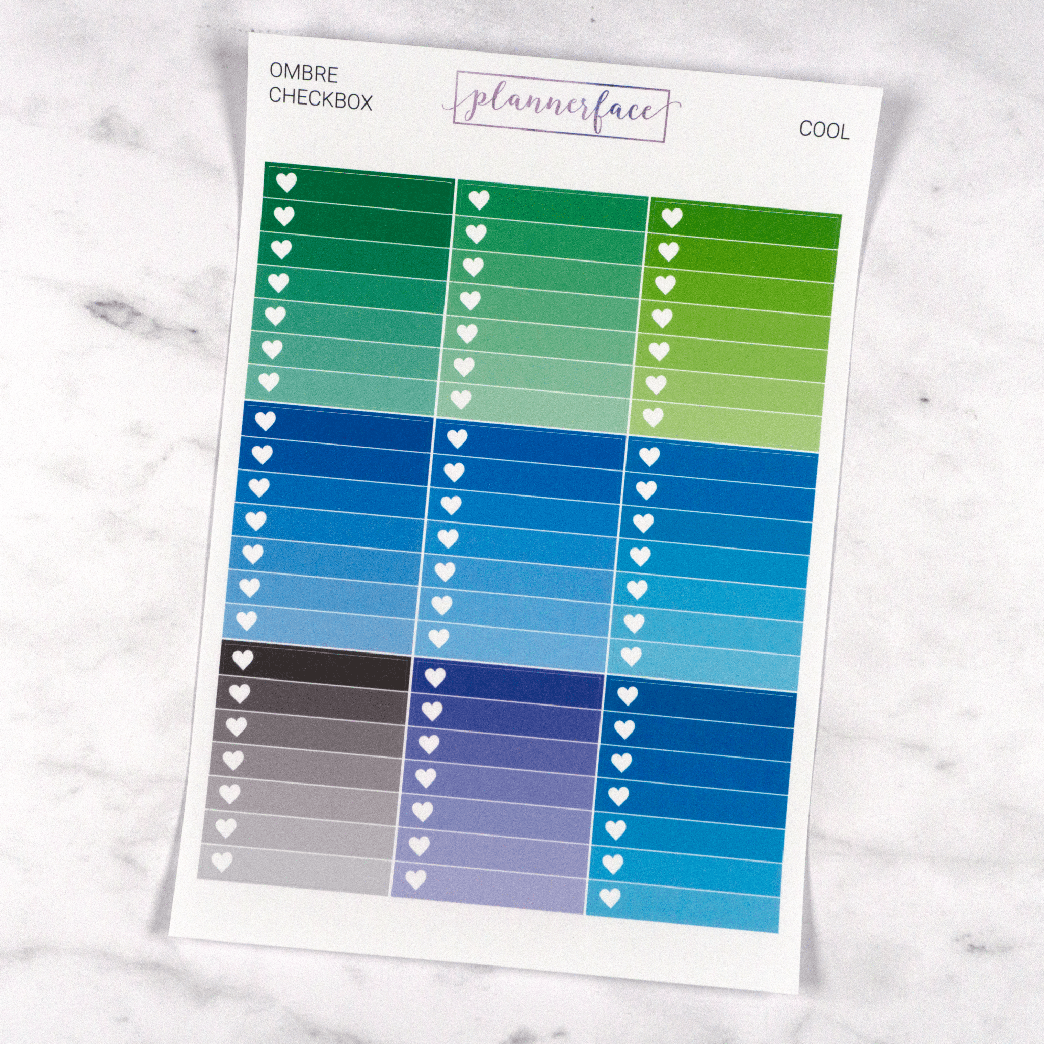 Ombre Heart Checkboxes | Cool Multicolour by Plannerface
