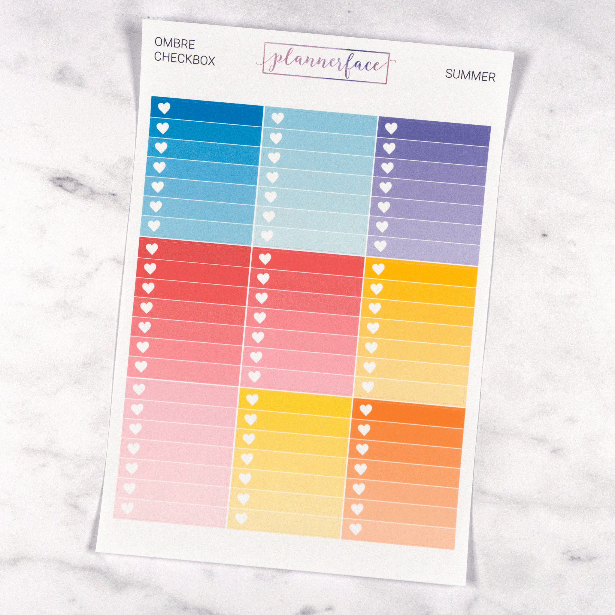 Ombre Heart Checkboxes | Summer by Plannerface