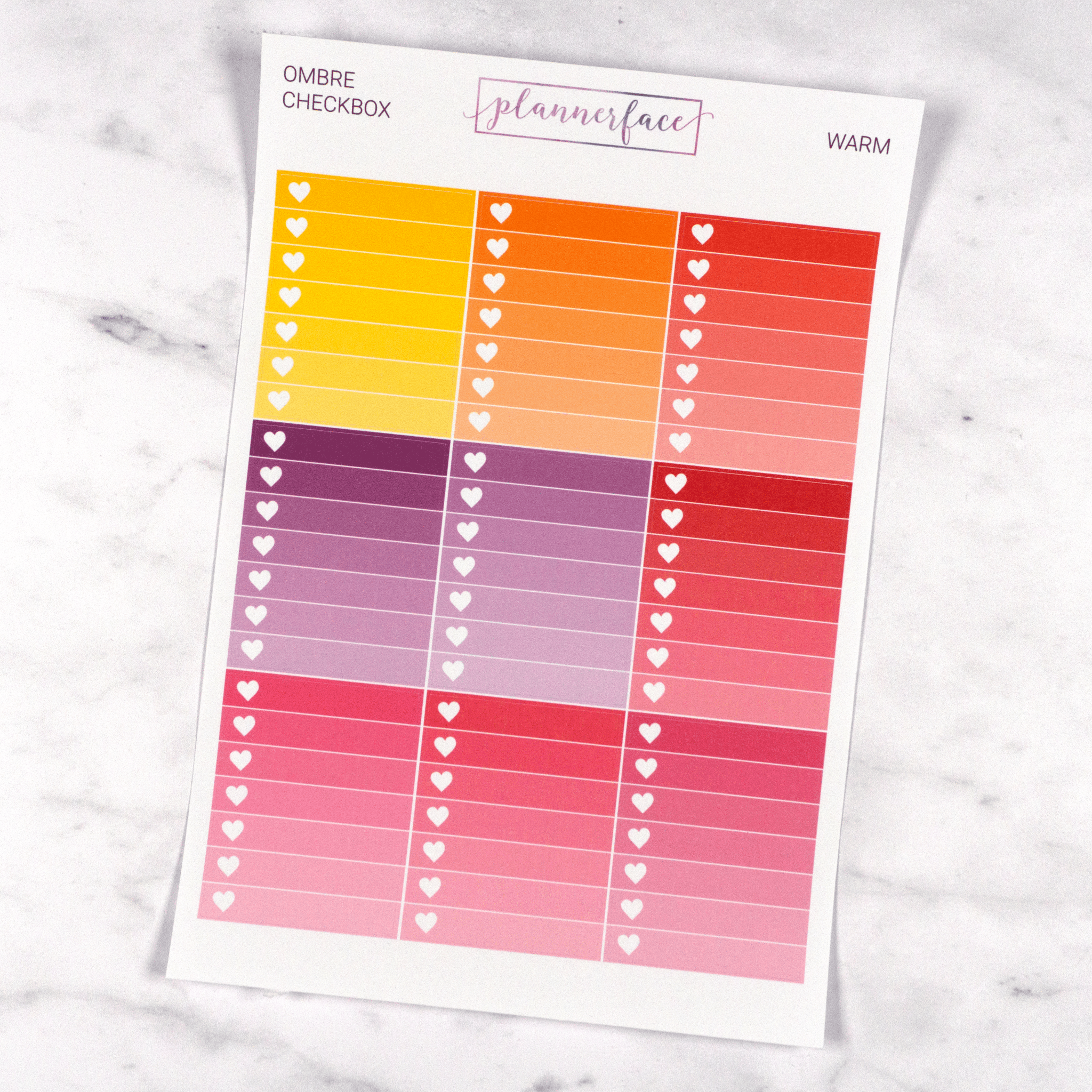 Ombre Heart Checkboxes | Warm Multicolour by Plannerface