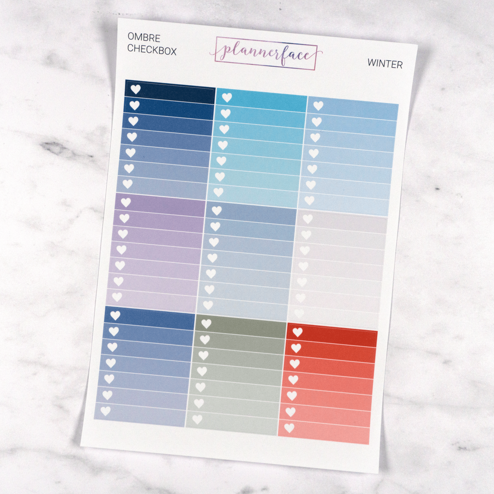 Ombre Heart Checkboxes | Winter by Plannerface