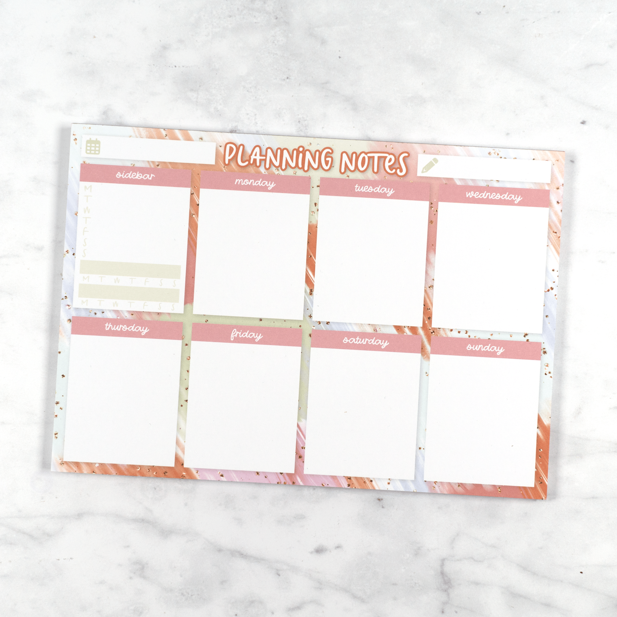 Painted Peach A5 Planning Notes Weekly Notepad by Plannerface