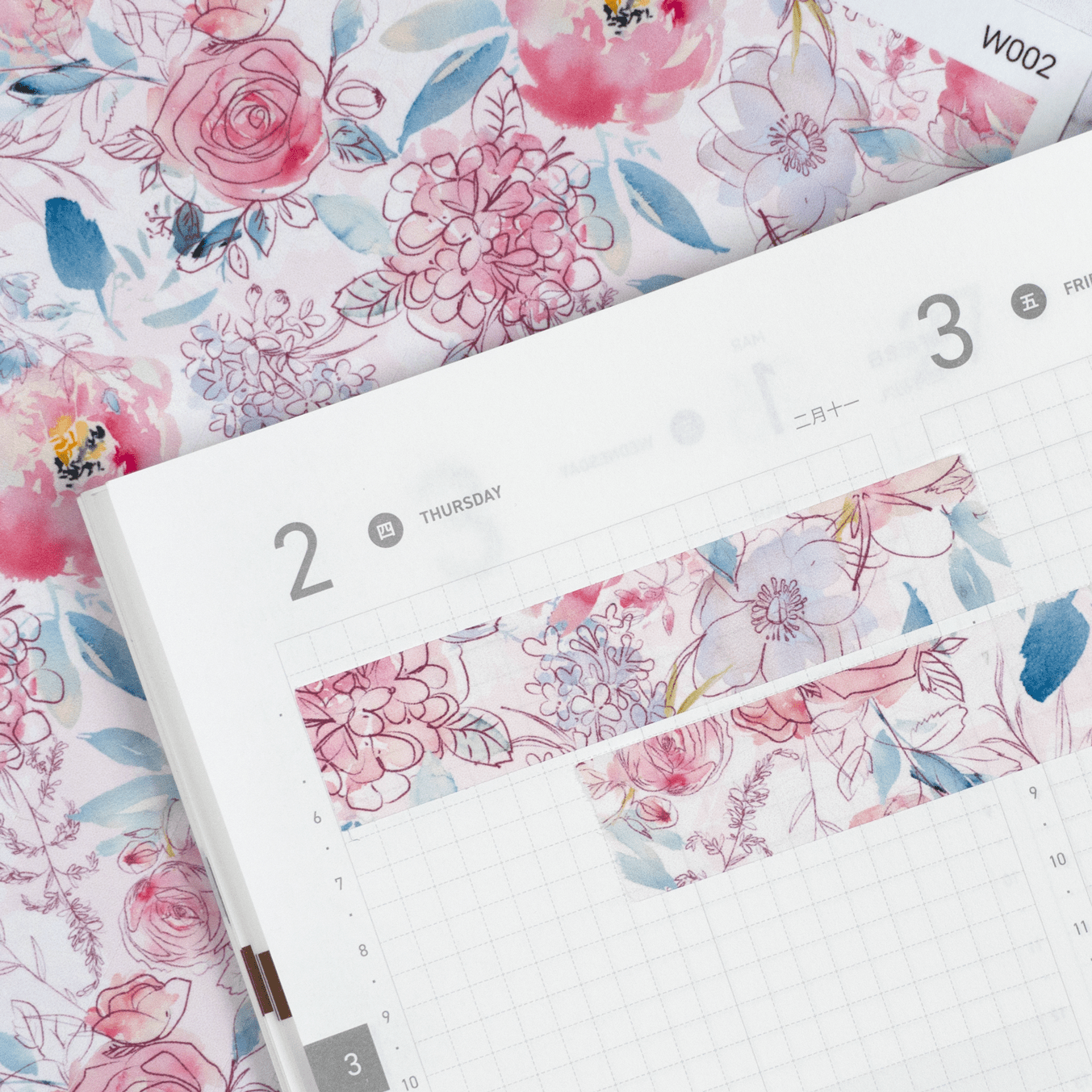 Pale Pink Floral | Washi Tape Strips by Plannerface