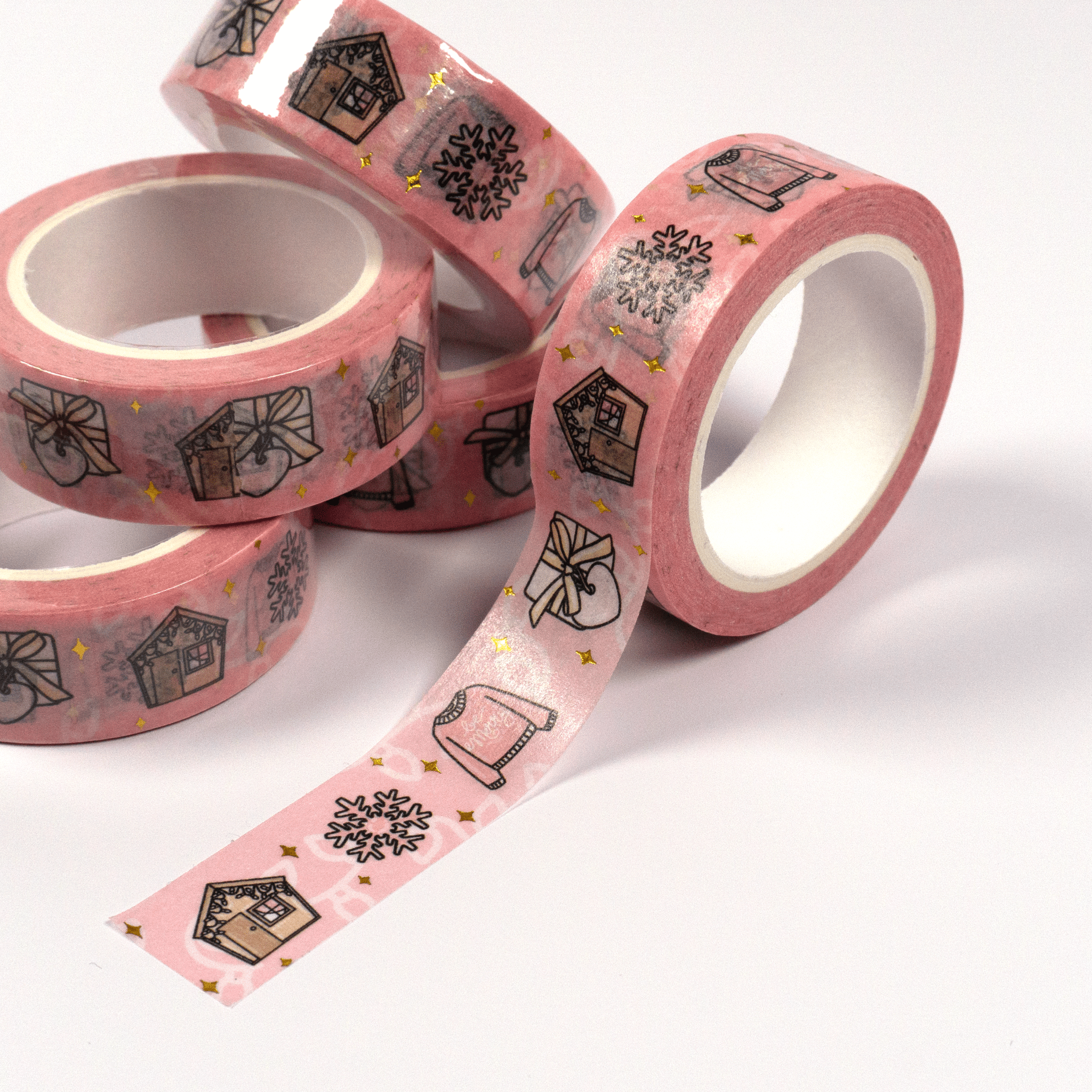 Pink Christmas | Gold Foiled Doodle Washi Tape by Plannerface