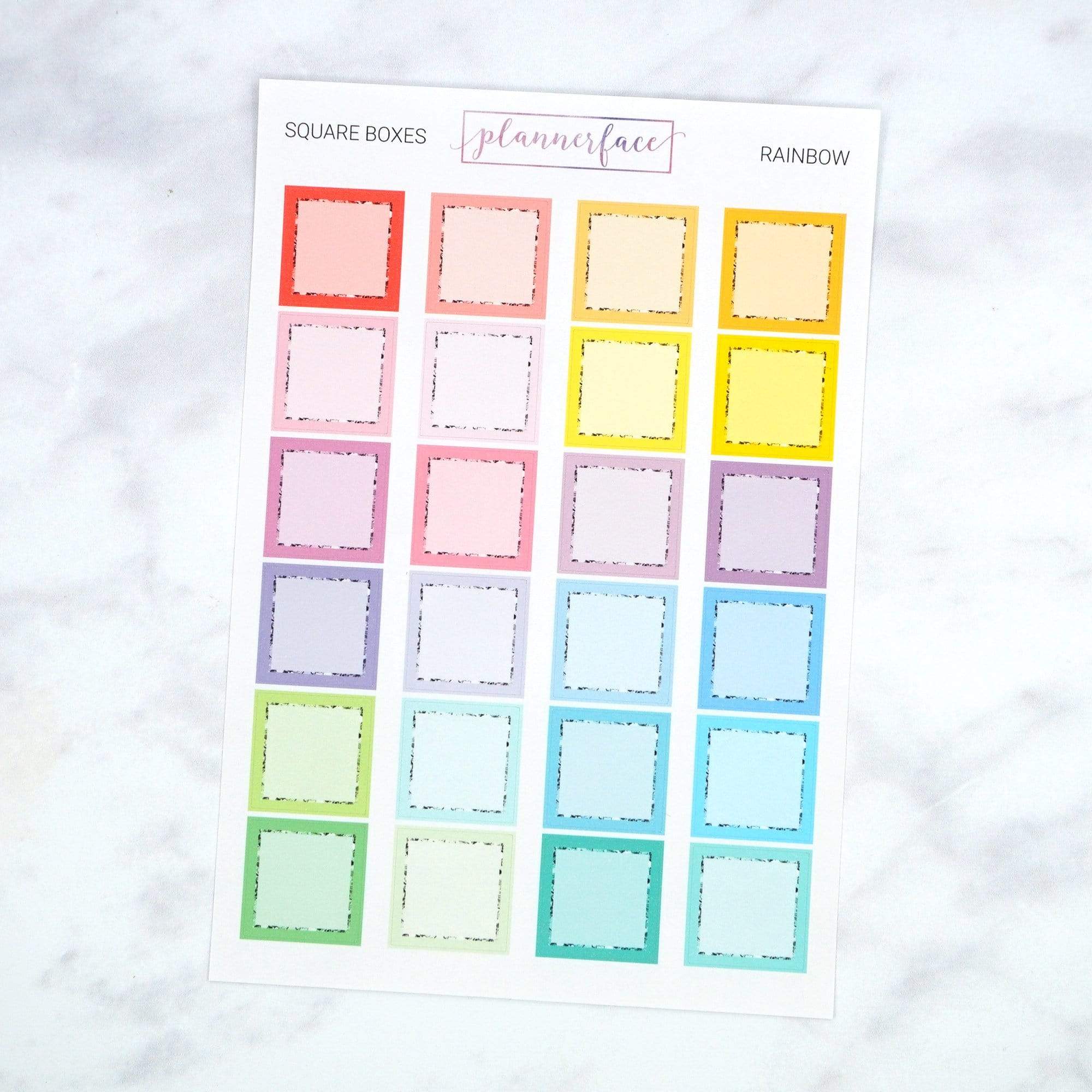 Plannerface Square Boxes | Multicolour Rainbow Planner Stickers
